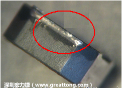 使用錫(Sn)鍍層的電源電感器(Power Inductors)，經(jīng)過推力測(cè)試后，其焊點(diǎn)還保留在零件的端點(diǎn)上，所以推力比較高。