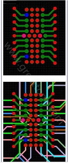 焊盤內(nèi)過孔用于內(nèi)部，而外部引腳在0.5mm柵格上扇出-深圳宏力捷