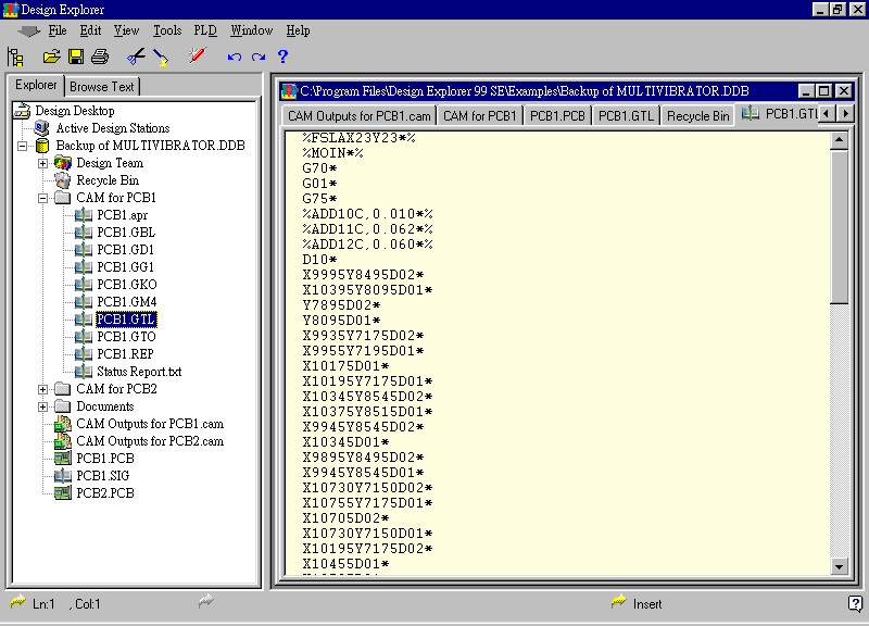 要檢查各Gerber輸出文件，則在瀏覽器中打開CAM Output for PCB1，即可看到一系列Gerber輸出文件。